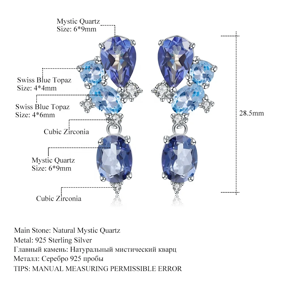 Gemshine orecchini con quarzo rosa e topazio blu pietre preziose al quarzo. Orecchini in argento 925, placcato oro o rosa. Gioielli di alta qualità made in Germany. e Argento, cod. PGGcrtp
