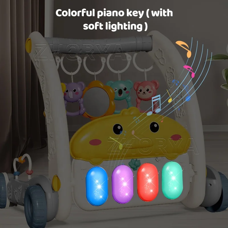 Zhorya Multifunctional 2 in 1 Push Stroller Toy Baby Sit to Stand Activity Baby Music Push Walker Toy