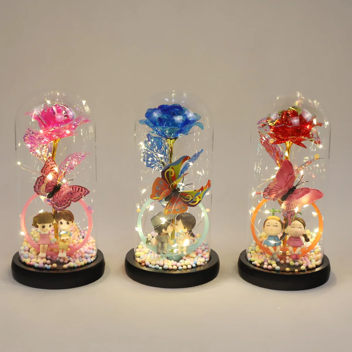 Forever Rose Gift ideas for Her lighted up Galaxy Glass Rose Flower and Butterfly with LED Light for Valentine's Day supplier