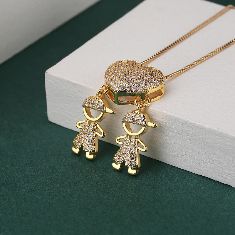 Wholesale Cute Kid Boy Girl Heart Pendant Copper Necklace