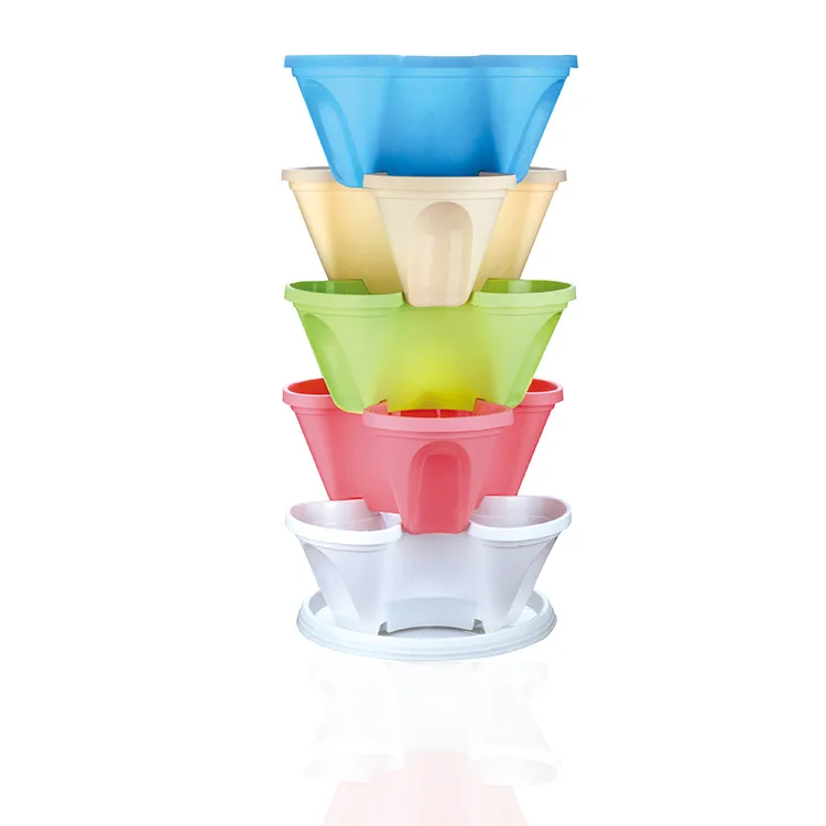 Colored Plastic Stackable Flower Pot Vertical Plant Pot