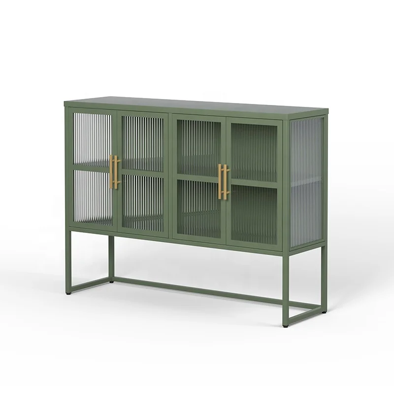 Modern Design 4-Door Wave Glass Display Cabinet Green Color High Quality Home Furniture for Living Room Bedroom Metal Furniture