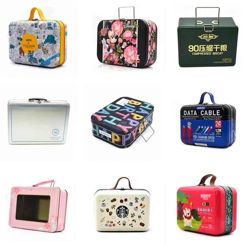 Handle Lunch Tin Box Custom Printing Gift Metal Tin Container Food Grade Packaging Factory Wholesale OEM ODM Supplier