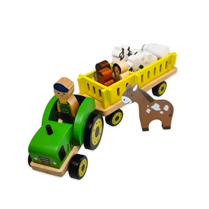 Eduland Toddler Wooden Tractor Set  Children Preschool Play Eary Kids Educational Farm Scene Models Construction Vehicle Play to