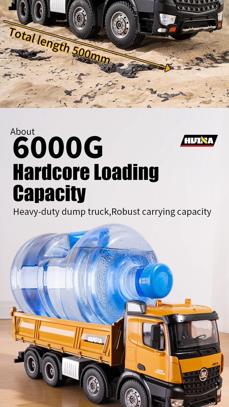 HUINA 1536 RC Car 8-Wheels Heavy-Duty Vehicle 1/14 Large Dump Truck Alloy Engineering Truck Cargo Remote Control Toys Model