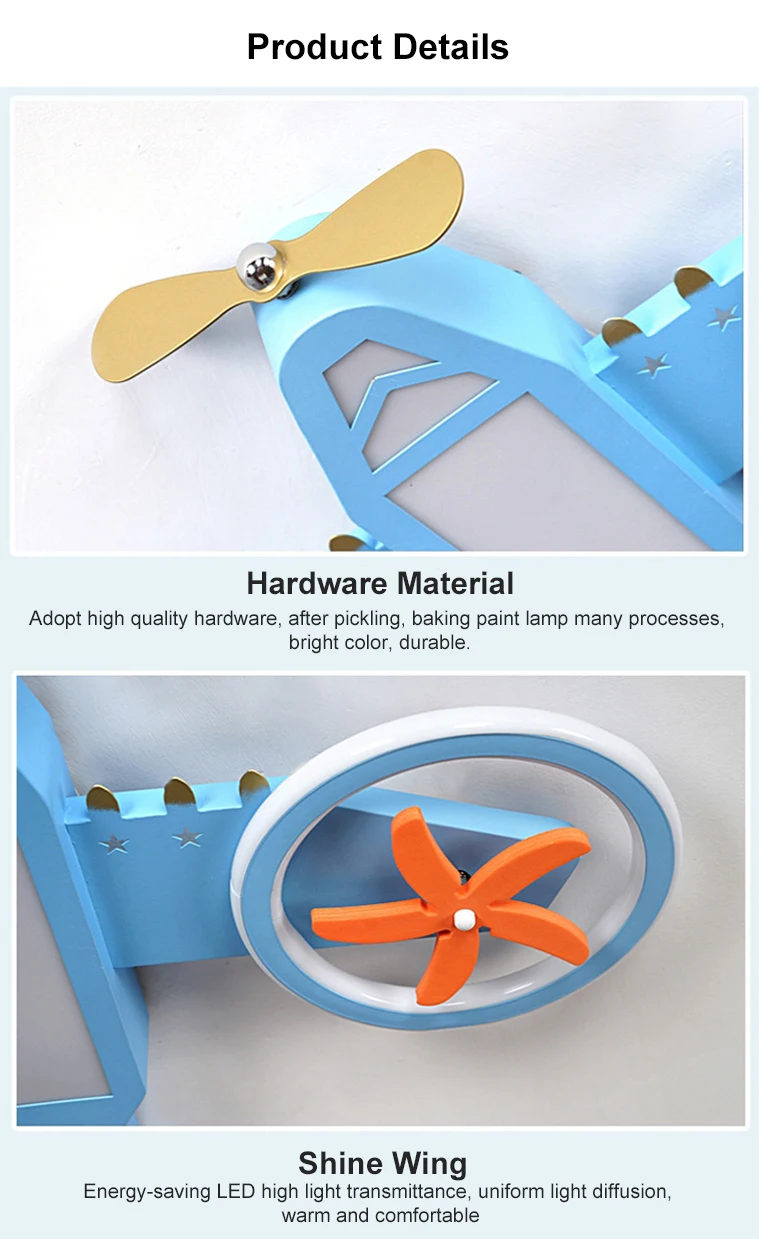 Simple creative LED ceiling light boy cartoon bedroom kindergarten aircraft fan lighting