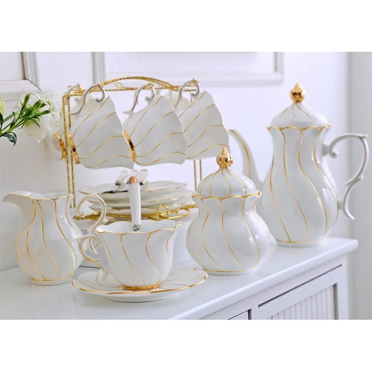 Arabic Bone China Cup Gold Rimmed Cappuccino Espresso White Porcelain Cup Saucers Tea Set