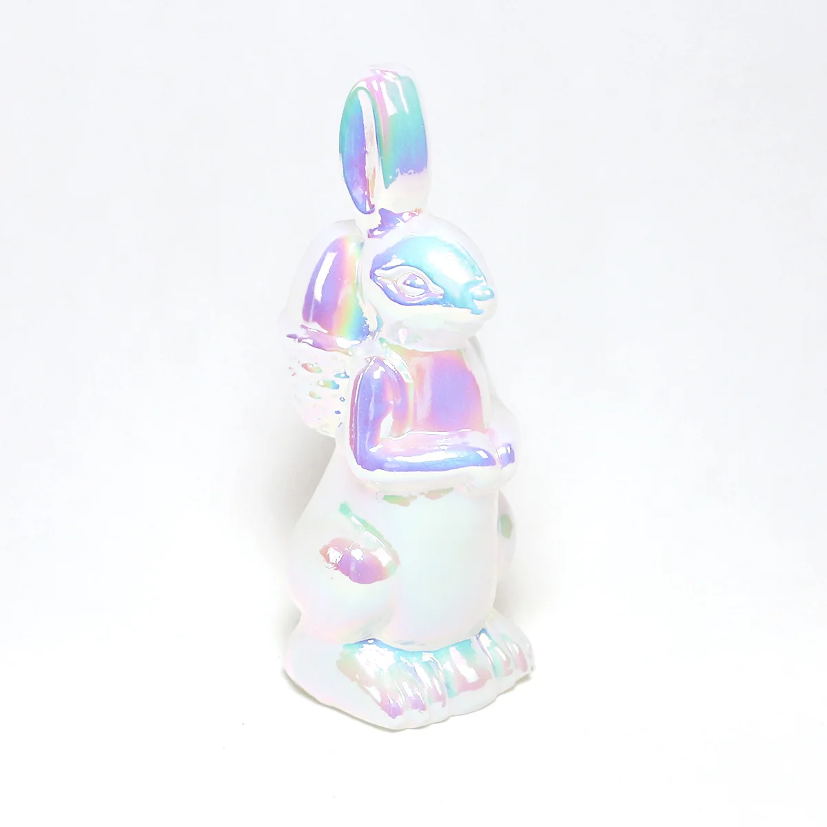 Easter supplier luxury easter ornaments led lighted hand blown glass iridescent cute bunny