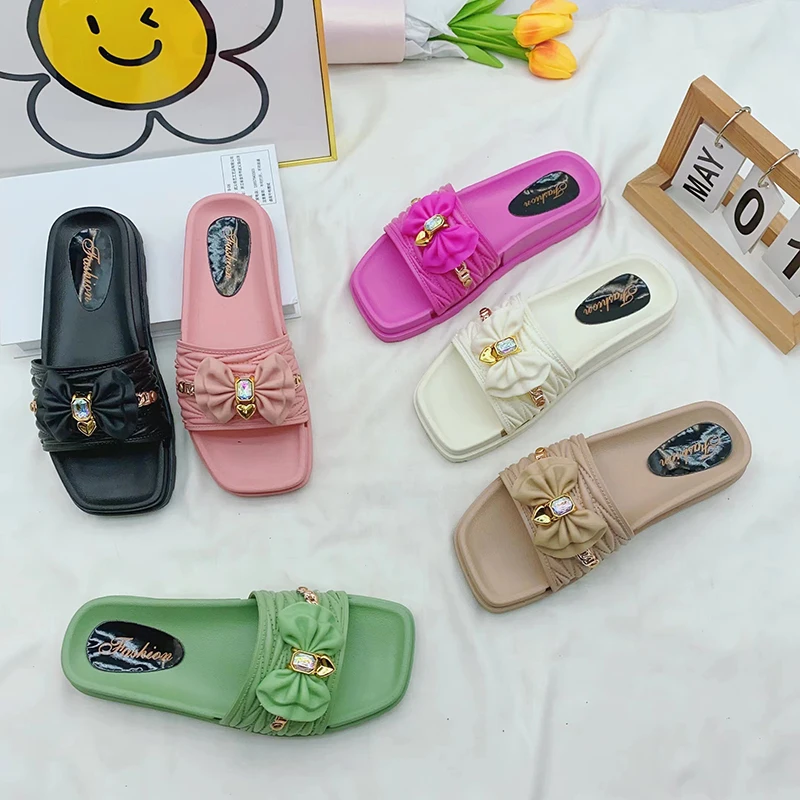 Malaysia Hot Sale New Outdoor Multiple Colors Fashionable Slipper Bow Decoration Slipper Classic Women Sandals slippers