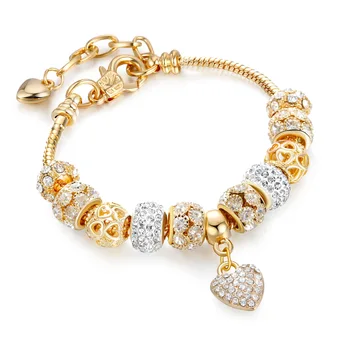 Fashion Jewelry 2021 New Arrival Amazon Best Selling 18 k Gold Austrian Crystal Rhinestone Star Love Heart Charm Bracelet