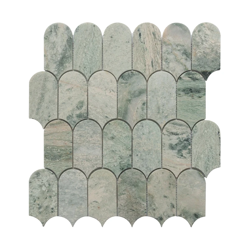 ROSA NORVEGIA and Ming Green Marble Mosaic Tile Fish Scale Fan Shape Polished  Marble Mosaic Kitchen Backsplash Bathroom Tile