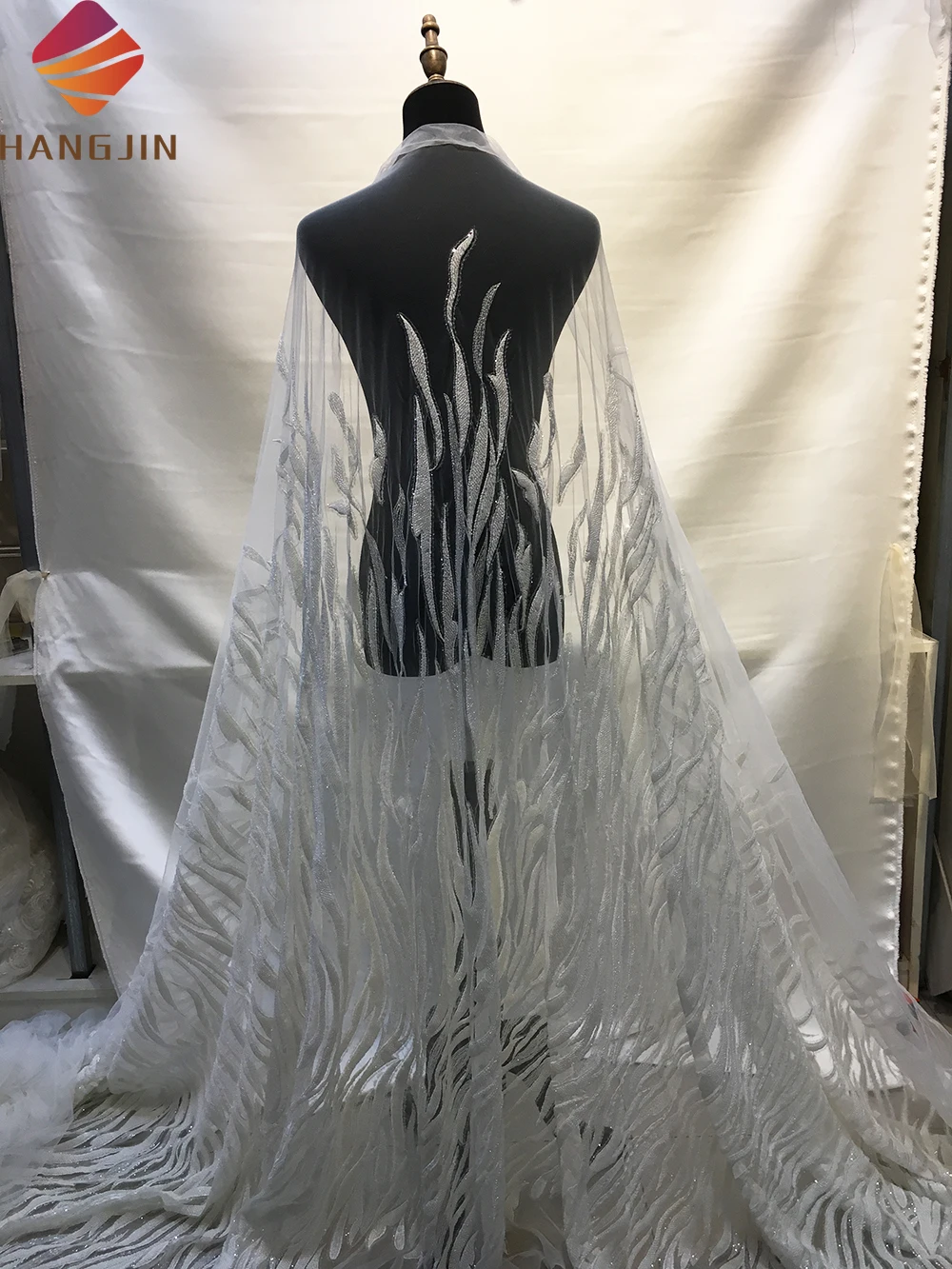 Stunning Bridal Lace Fabric by Yard Ivory 3D Hand Made Beaded Sequined Lace  Mesh Fabric for Wedding Dress