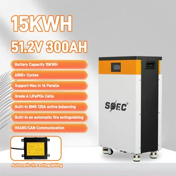 SOEC Home Energy Storage System 51.2V 300Ah 15KWH Lithium Ion Solar Battery Smart BMS CAN Automatic Fire Extinguishing