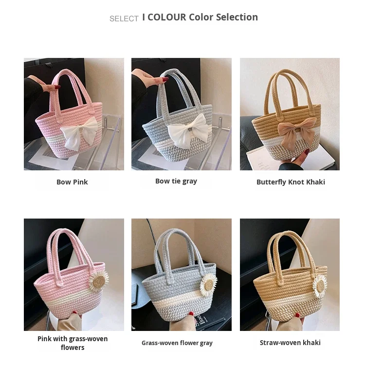 Handwoven Straw Shoulder Bag for Women Summer Beach Tote with Bow Flower Decoration Custom Logo Fashion Weaving Bag