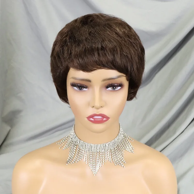 100% Human Hair Pixie Cut Wigs with Bangs Short Glueless Wig  display picture 3