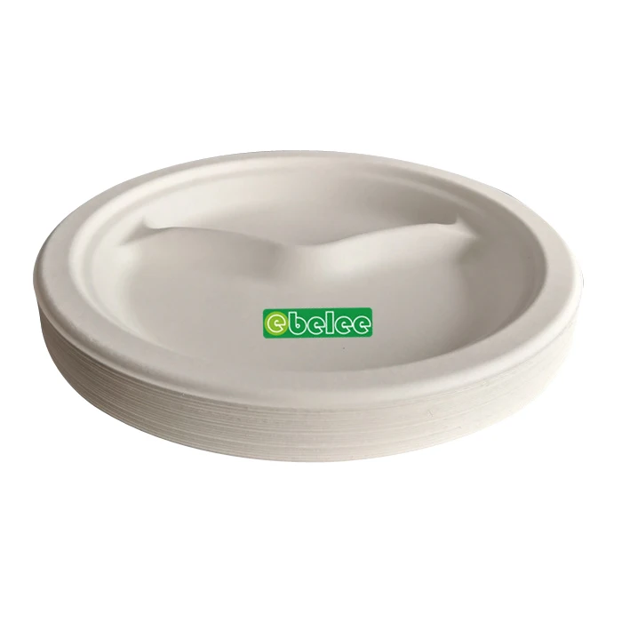 100% Compostable Paper Plates  3 Compartment Disposable Plates Heavy-Duty Quality, Natural Bagasse