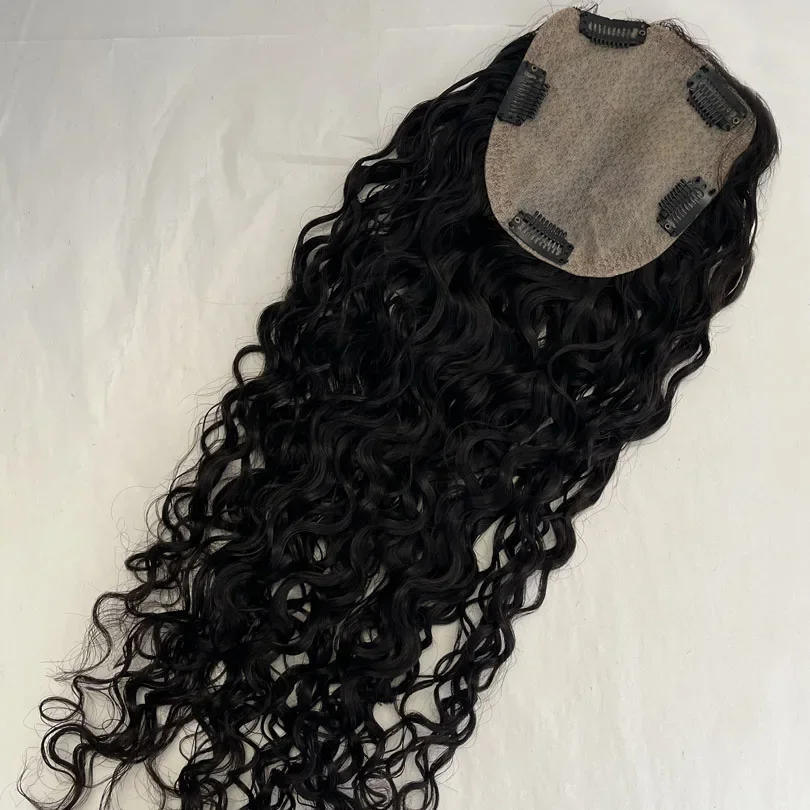 Long Curly Human Hair Topper European Virgin Natural Skin Silk Base Women Toupee Hairpiece_voghion.com