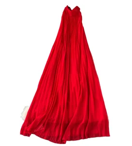 Customize New Fashion Red Translucent Solid Maxi Dress Pleated Spaghetti Straps Halter Lady Seaside Vacation Style Beach Women's