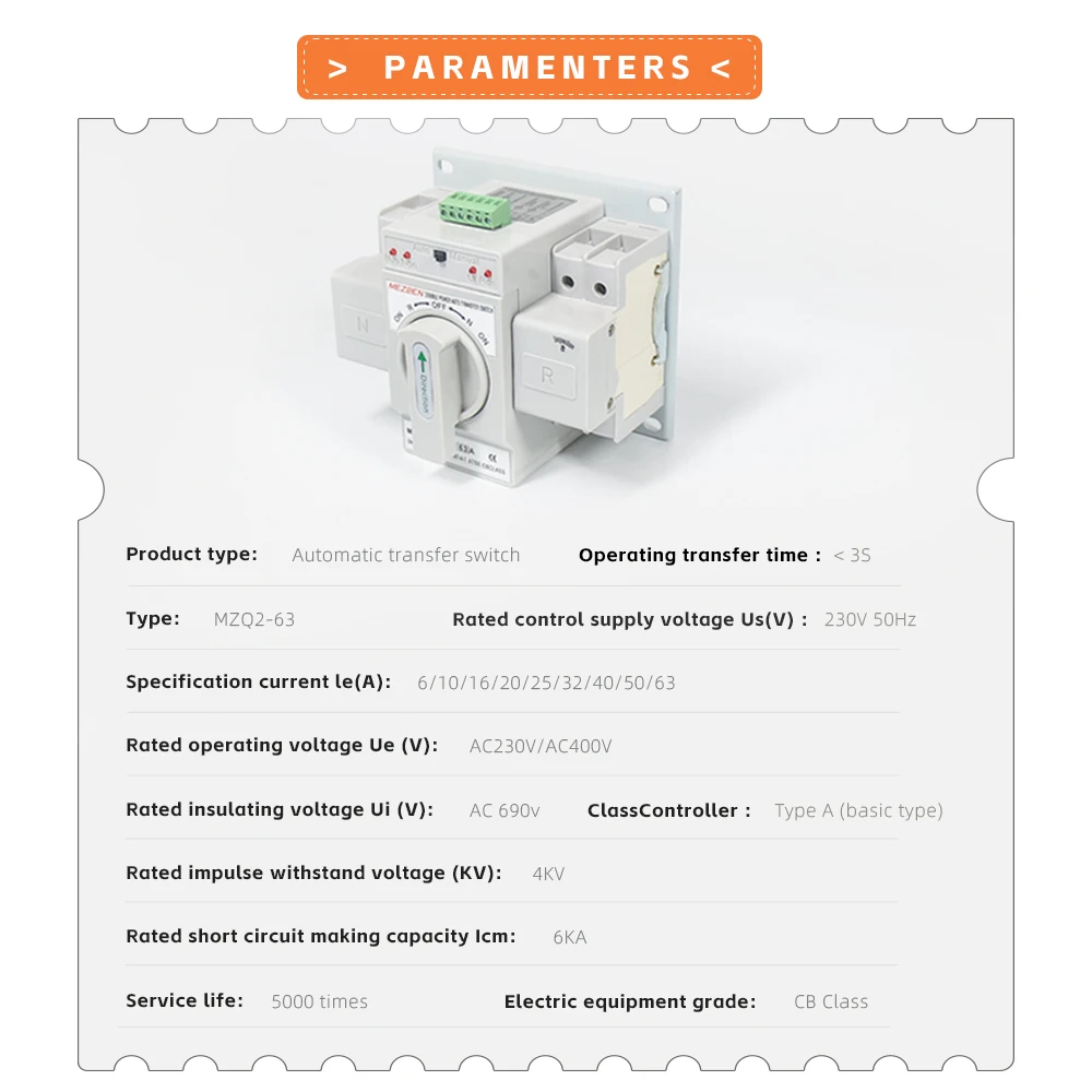 Interruttore Automatico Di Trasferimento 220V 63A 3P - Commutatore Doppia Alimentazione Con Protezioni - Per Edifici - 5