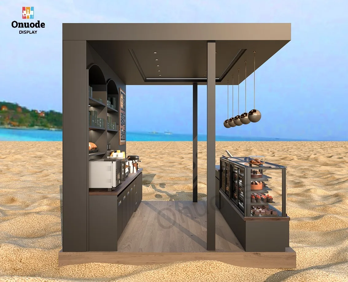 Modern Stylish Coffee Shop Counter Display Cabinet LED Lighting Kiosk Showcase for Coffee Counter Displays