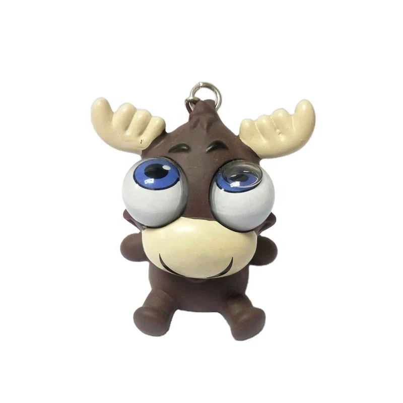 3d Liquids Eyes Moose Plastic Keychains Custom Rolling Eyes Elk Rubber Keychains