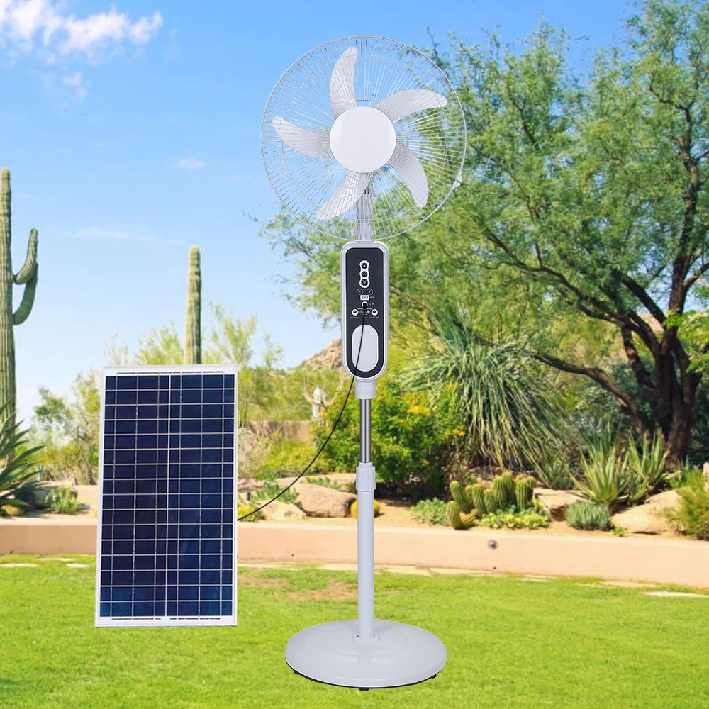 New Home Outdoor 16Inch Solar Electric Stand Fan Usb Rechargeable Pedestal Floor Fan With Solar Panel