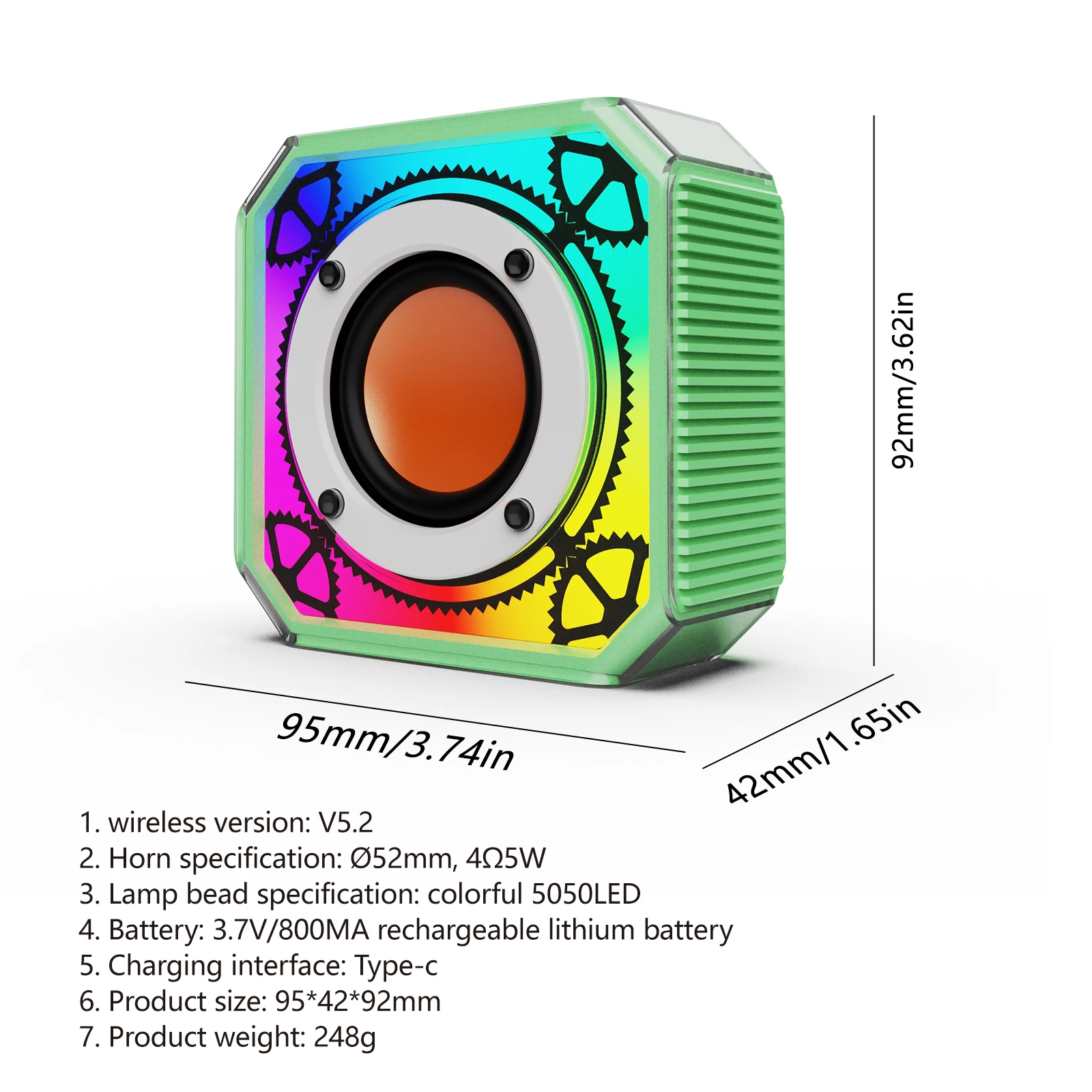 Portable Wireless Speaker with RGB LED Lights 5W Output Power Loud Stereo Sound Supports TWS FM Radio TF Card Home Outdoor Use