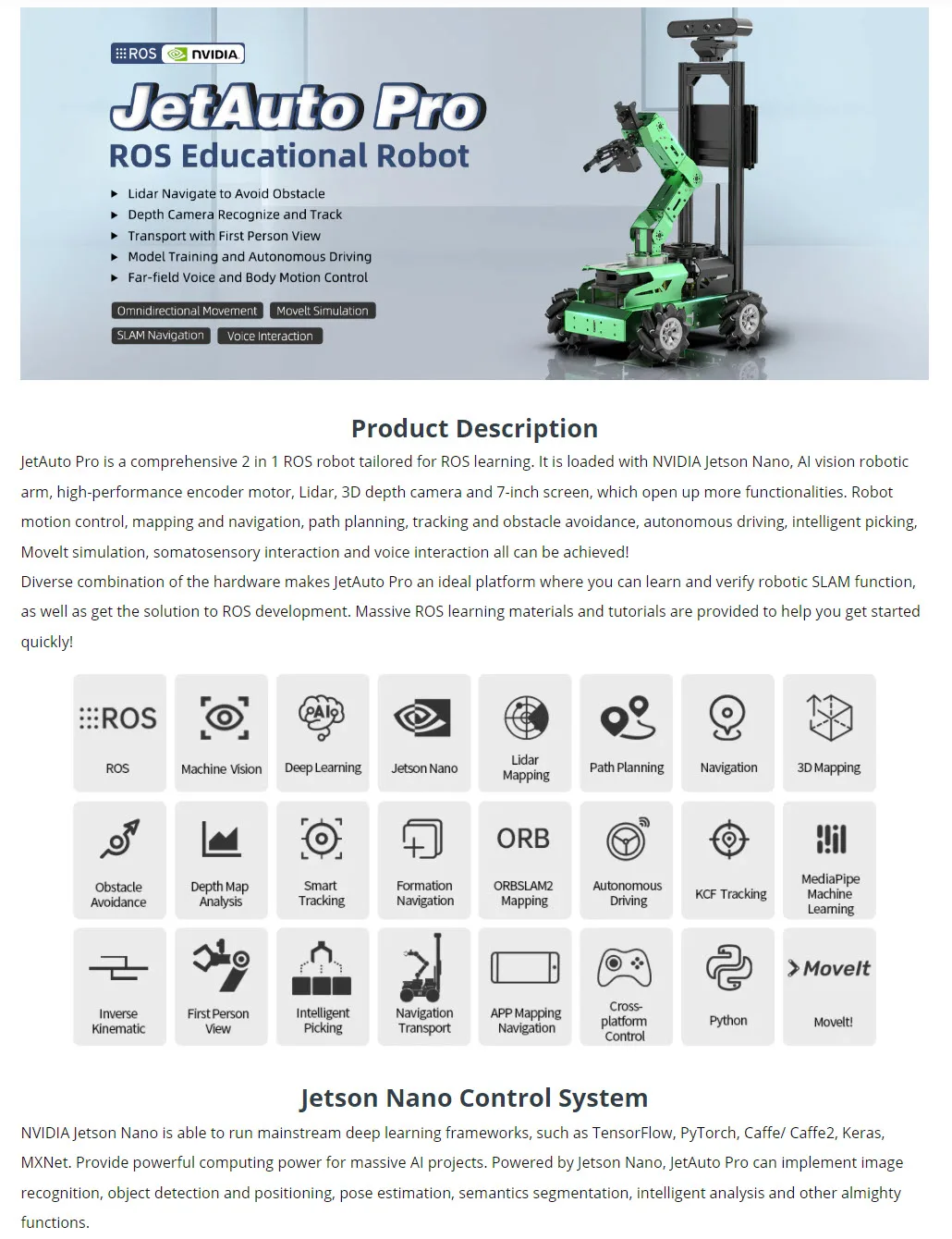 Jetauto Pro Ros Robot Car With Vision Robotic Arm Powered By Jetson ...