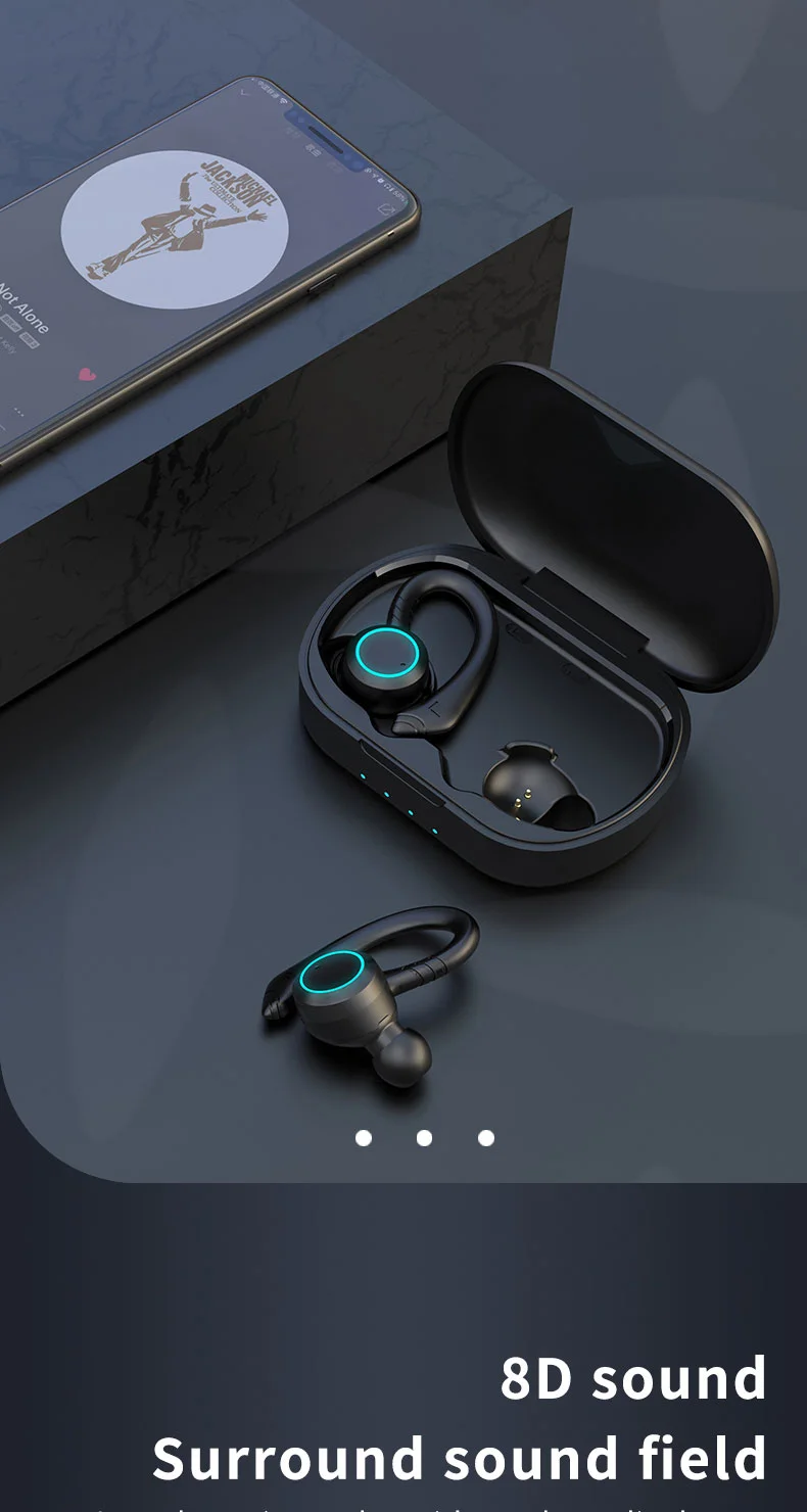 Wireless Earbuds Wireless Headphones Charging Case Sports Ear buds with Earhook Deep Bass IPX7 Waterproof Over-Ear Earphones