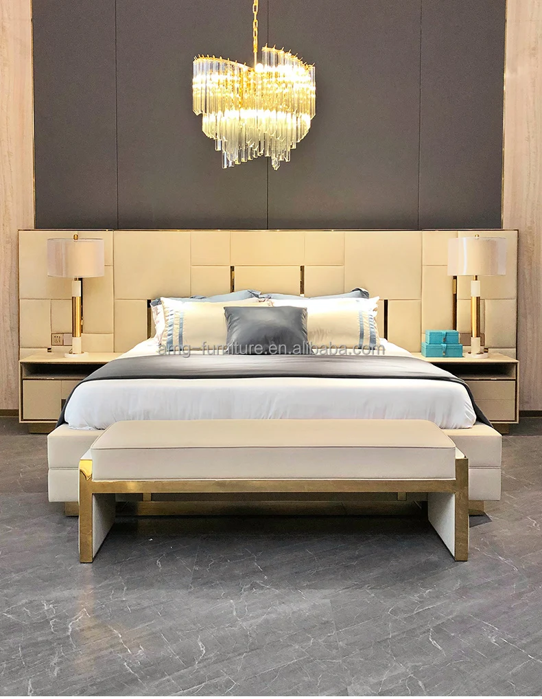 Luxury King Contemporary Bed Furniture Italian Leather King Size Luxury