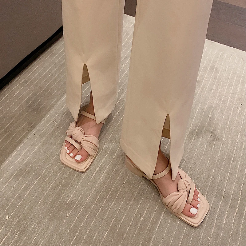 113123 Brand Shoes Women Outdoor Wear Slippers Towelling Knotted Toe Strap  Flat Sliders For Female Summer Chic Outfit Lady Mules - Buy Women Shoes  Slippers Sandals Mules Sliders,Flat Sole Lady Slides For