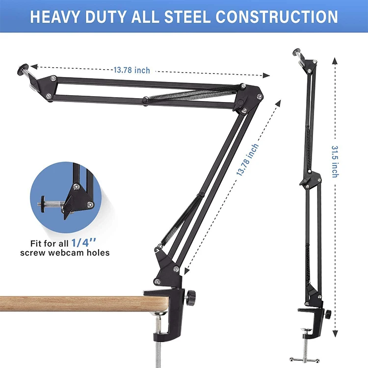 JUNNX Flexible Overhead Tripod Mount for Camera Webcam Ring Light, Desk Mobile Phone Over Head Tripod for Video Live Streaming