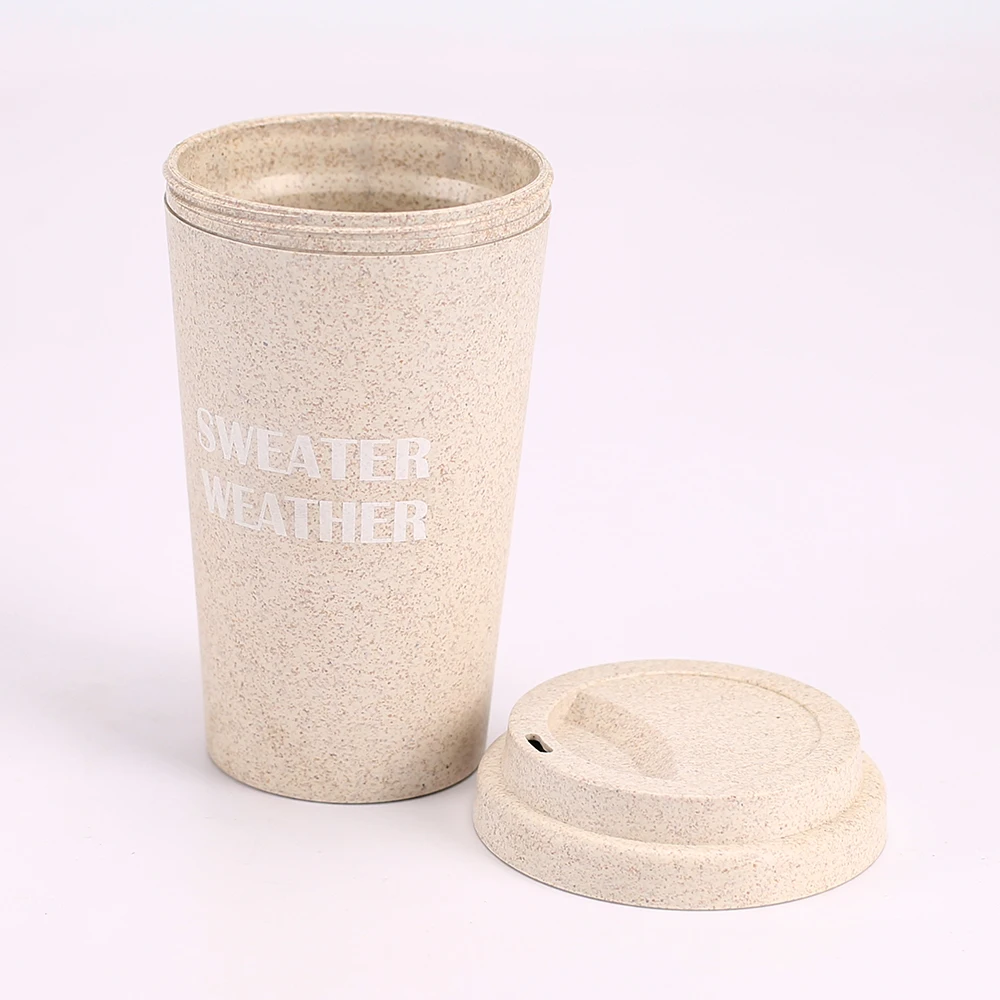 14 унций, биоразлагаемое пшеничное волокно, пластиковая Изолированная кружка для кофе с двойными стенками и крышкой