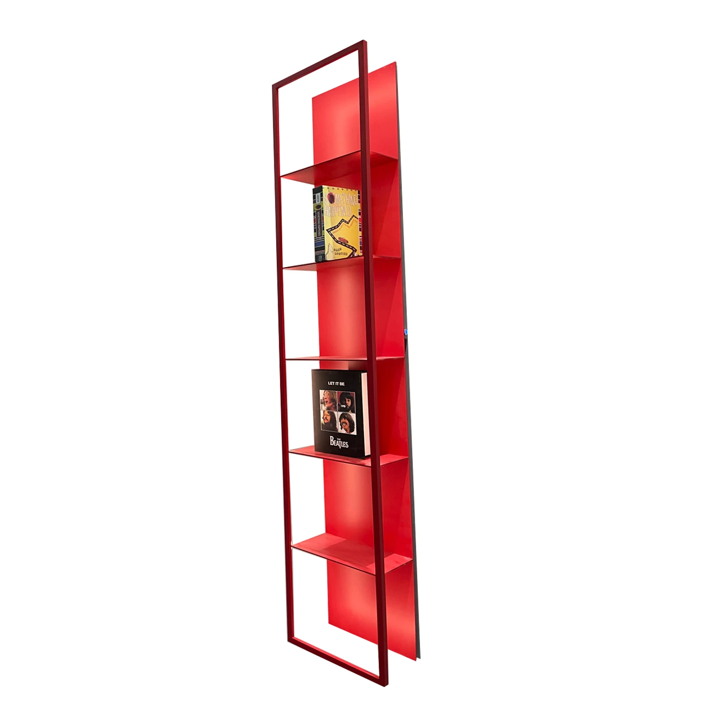 Cube Red Aluminum Wall Mount Shelf Set with Light Strip for Home Decor and Storage in Bedroom or Living Room