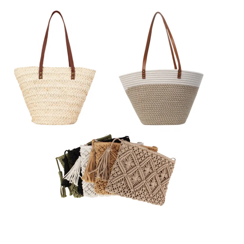 FS9272 Wholesale Vietnam Bamboo Bag Beach Handmade Woven Round Natural Straw Rattan Shoulder Bag for Women