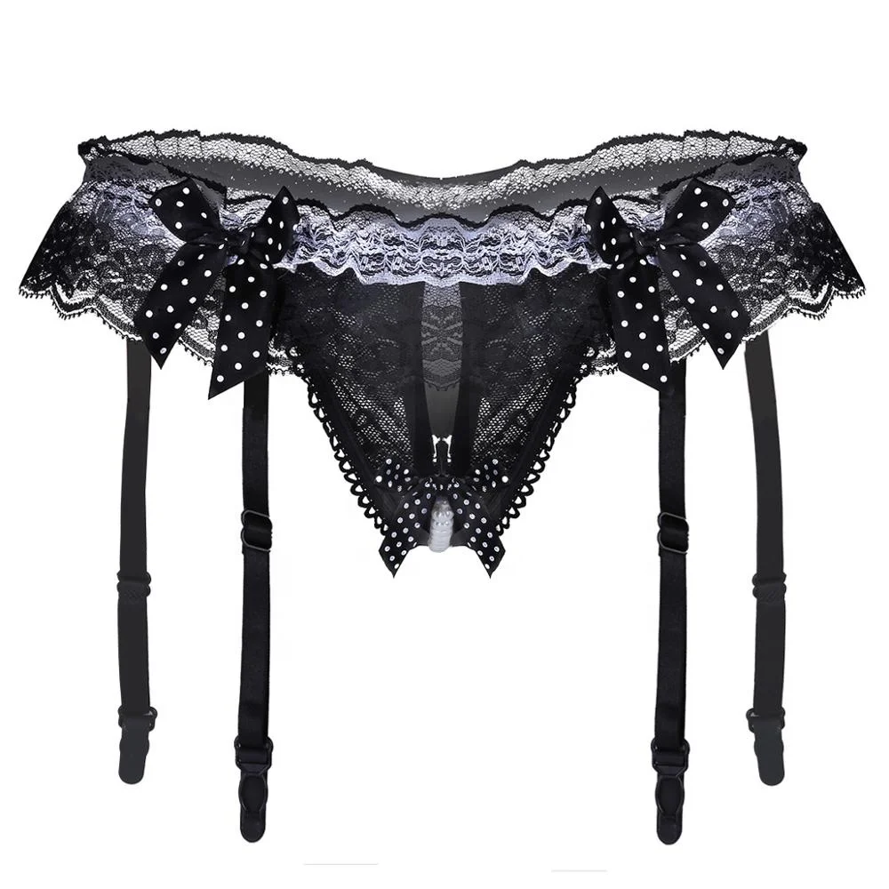Pearls Lace Ruffles Crotchless Thong ~ T-String Date Night Lingerie ...