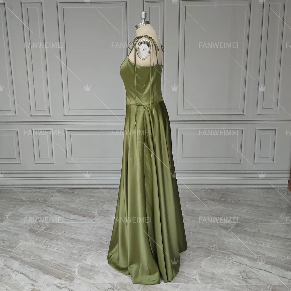 Customize A-line Olive Green Spaghetti Straps Satin Special Occasion Dress  Evening Party Gown Prom Dresses for Women Robe Soiree