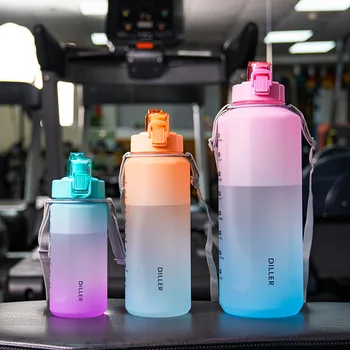 1050ml 2000ml Litre 4liter 1gallon Gallon Colorful Frosted Plastic  Sports Drink Water Bottle with Long Straw