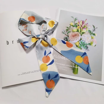 Korean Style Silk Scarves Wholesale Spring Autumn Narrow Fashion floral Ribbon Small Silk Scarf