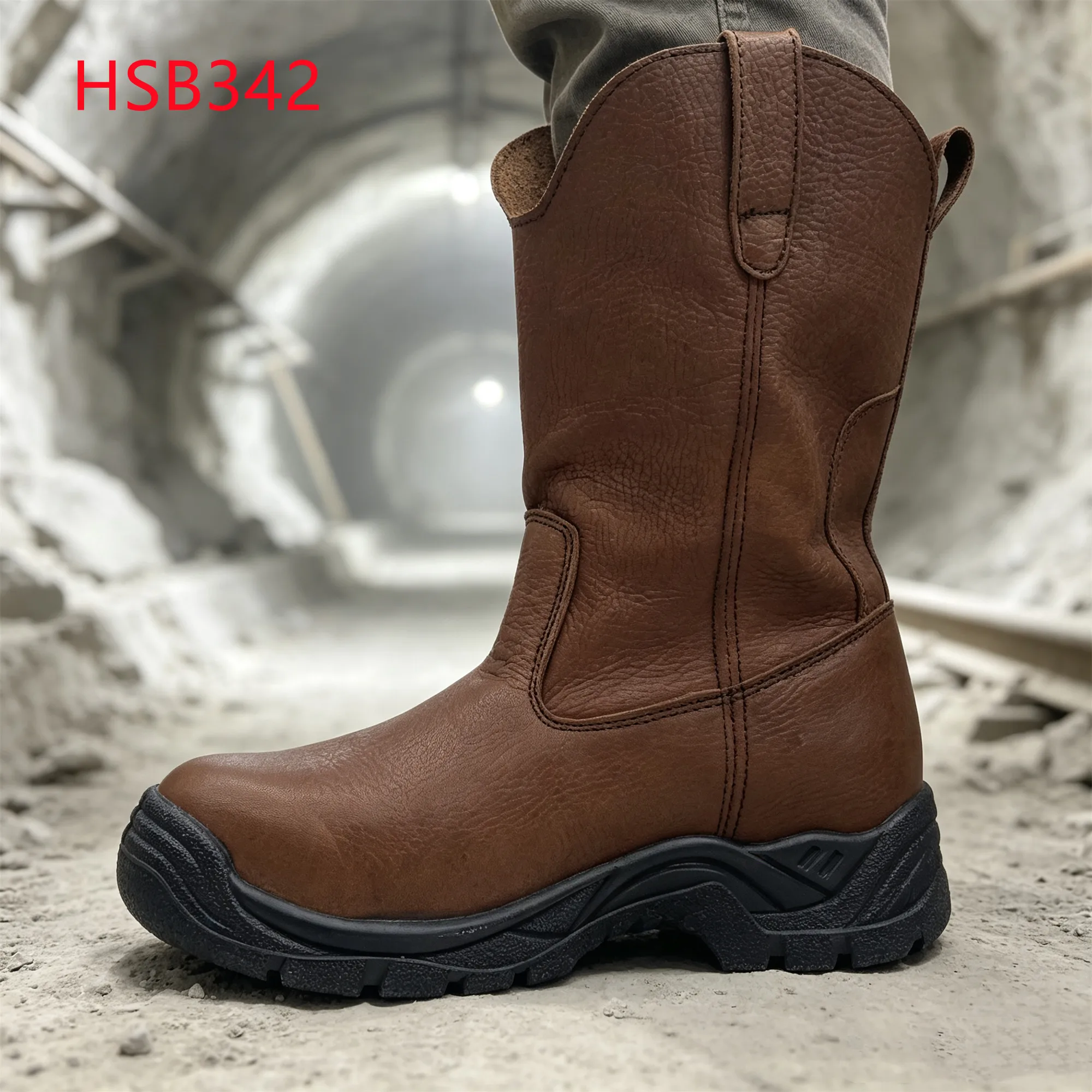 LXG,Mining Tunnel 11inch Brown Hua Singh Leather Safety Boots Steel Plate Insert Security Boots with Crashproof Toe HSB342