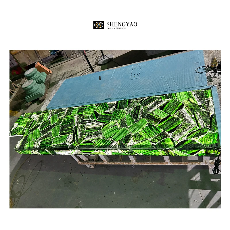 Translucent Commercial Reception Counter Backlit Green Emerald Crystal Quartz Stone Bar Nightclub Hotel Bar Countertop