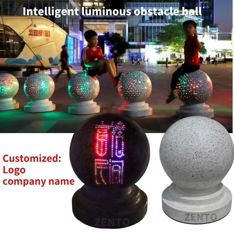ZENTO Eco-Friendly 12V LED Lighting Solar-Luminous Anti-Collision Granite Stone Bollard Road Block Car Stop Traffic Barrier