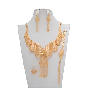 Custom 24k Gold Bridal Set Gold-plated Fashion Jewelry Champagne Gold Plated Jewelry