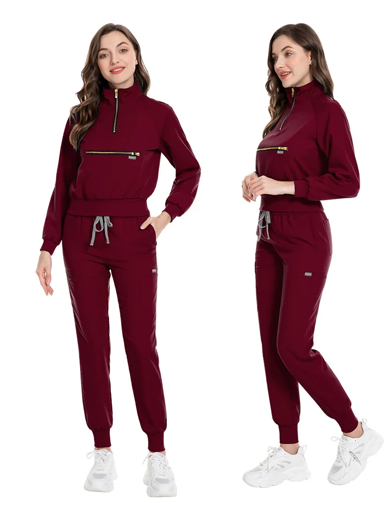 Fashion Nursing Uniform Sets for Hospital Nurse Uniforms Stand Collar Long Sleeve Scrubs Sets Elastic Fabric Autumn Style