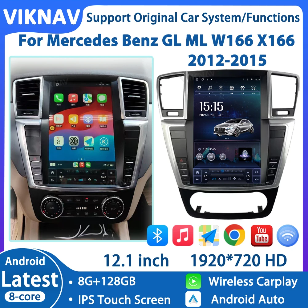 Viknav Android Radio for Mercedes Benz GL ML W166 X166 2012-2016 Tesla Touch Screen Car Auto Wireless Carplay GPS Navigation