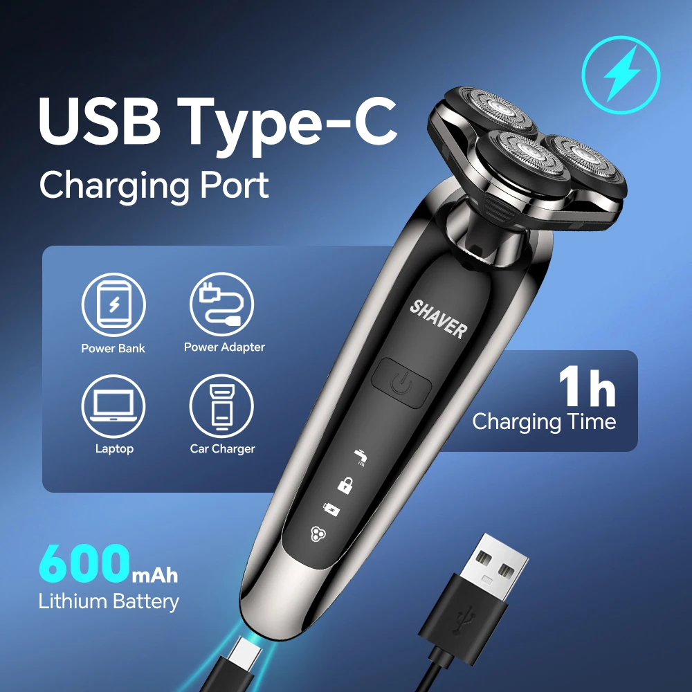 Three-Blade Rotary Electric Shaver USB Powered Waterproof Floating Rotating Type-C Charging for Household RV Hotel Use supplier