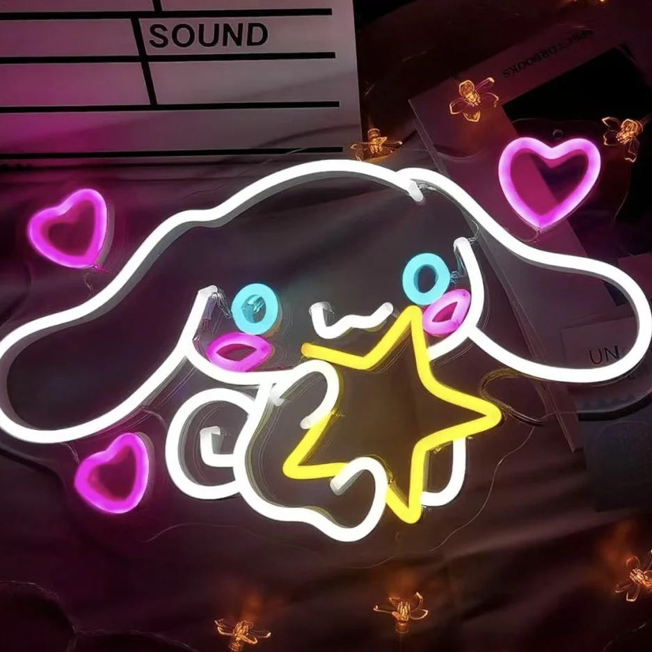 GKO Custom Hello Kitty Neon Sign Anime Cat Led Neon Lights for Girl's Room Game Room Kids Birthday Xmas Easter Gift