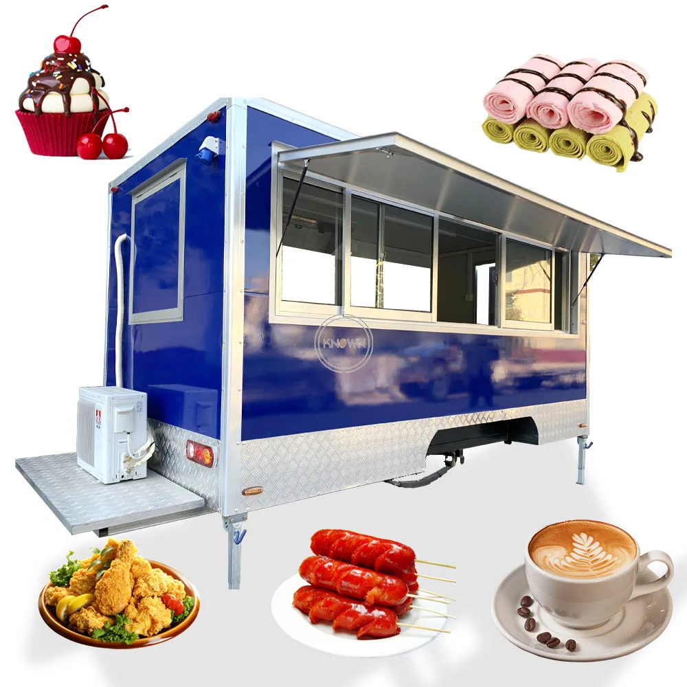 Ce Approved Mobile Square Food Trailer Outdoor Ice Cream Vending Cart