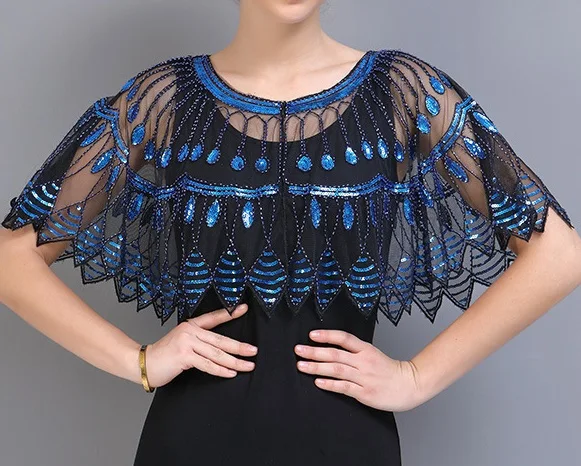 Women Sequin Evening Cape Beaded Flapper Dresses Cover up Sequined  Party/wedding Cape