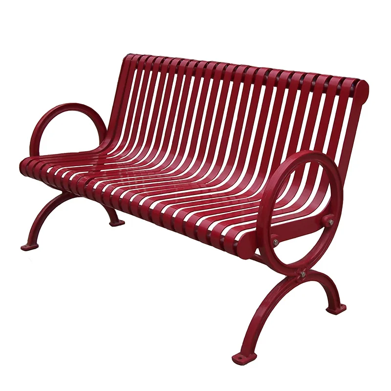 Custom Traditional Outdoor Garden Black Red Metal Durable Lawn Bench with Backrest